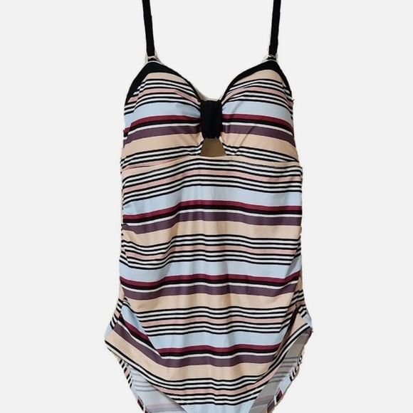 Jessica Simpson Maternity One Piece Swimsuit / Bathing Suit Striped Ruched Large - Picture 1 of 7